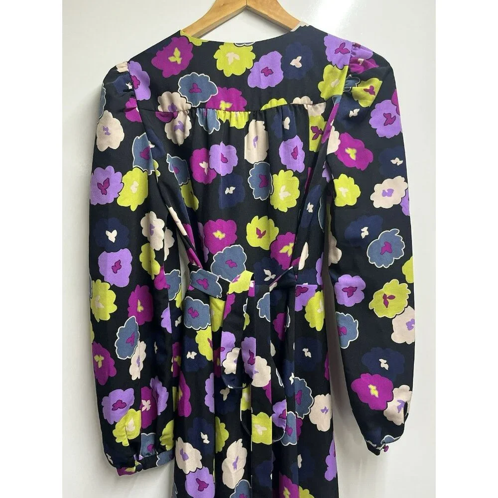 NEW Kate Spade Winter Garden Midi in Black Floral Print Wrap Dress Size 6